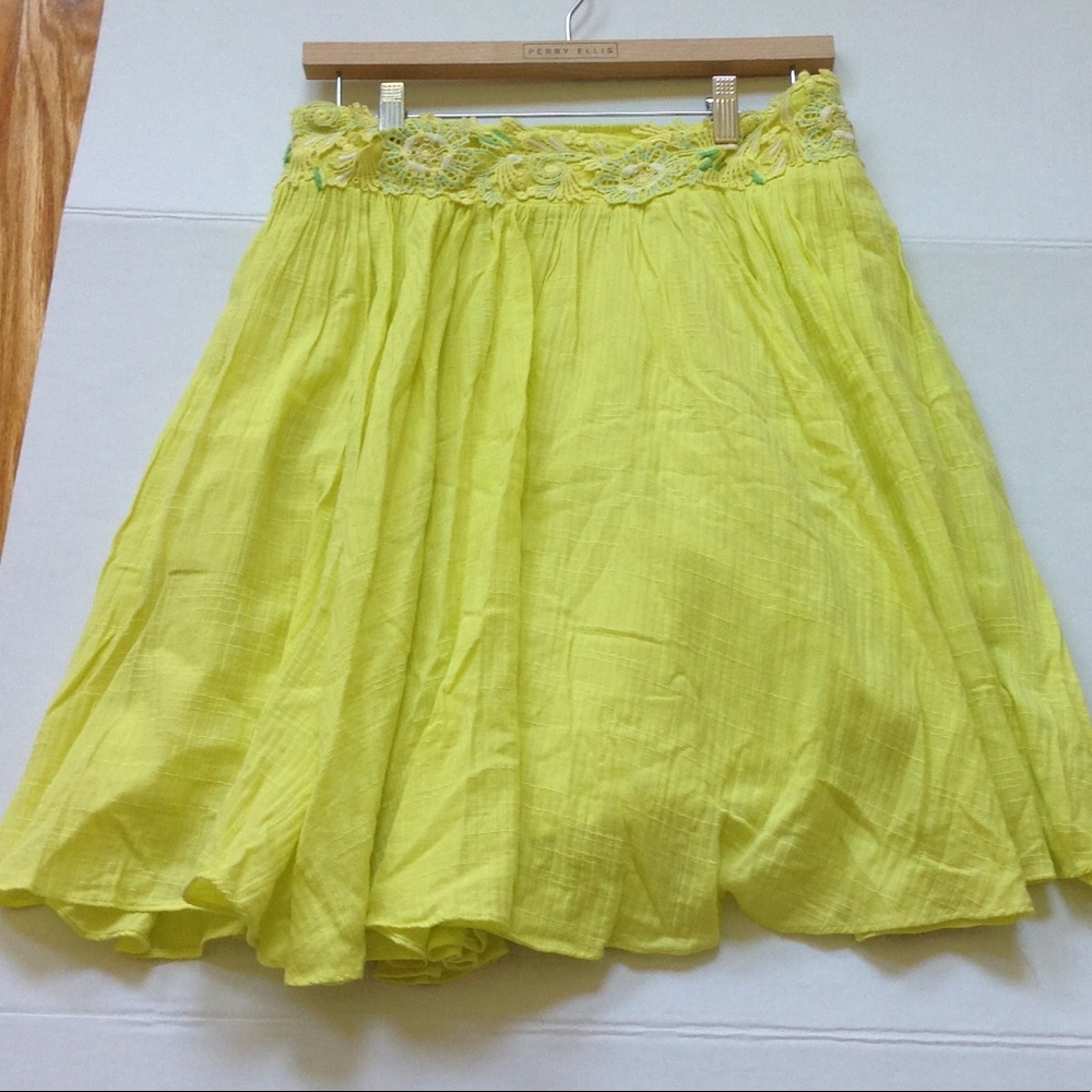 Anthropologie Yellow Skirt Floreat Yellow Gauze - Picture 2 of 3